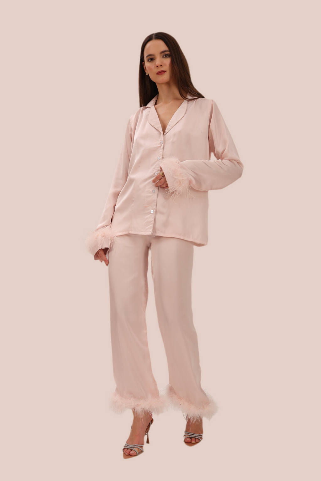 Pink satin fur pj set