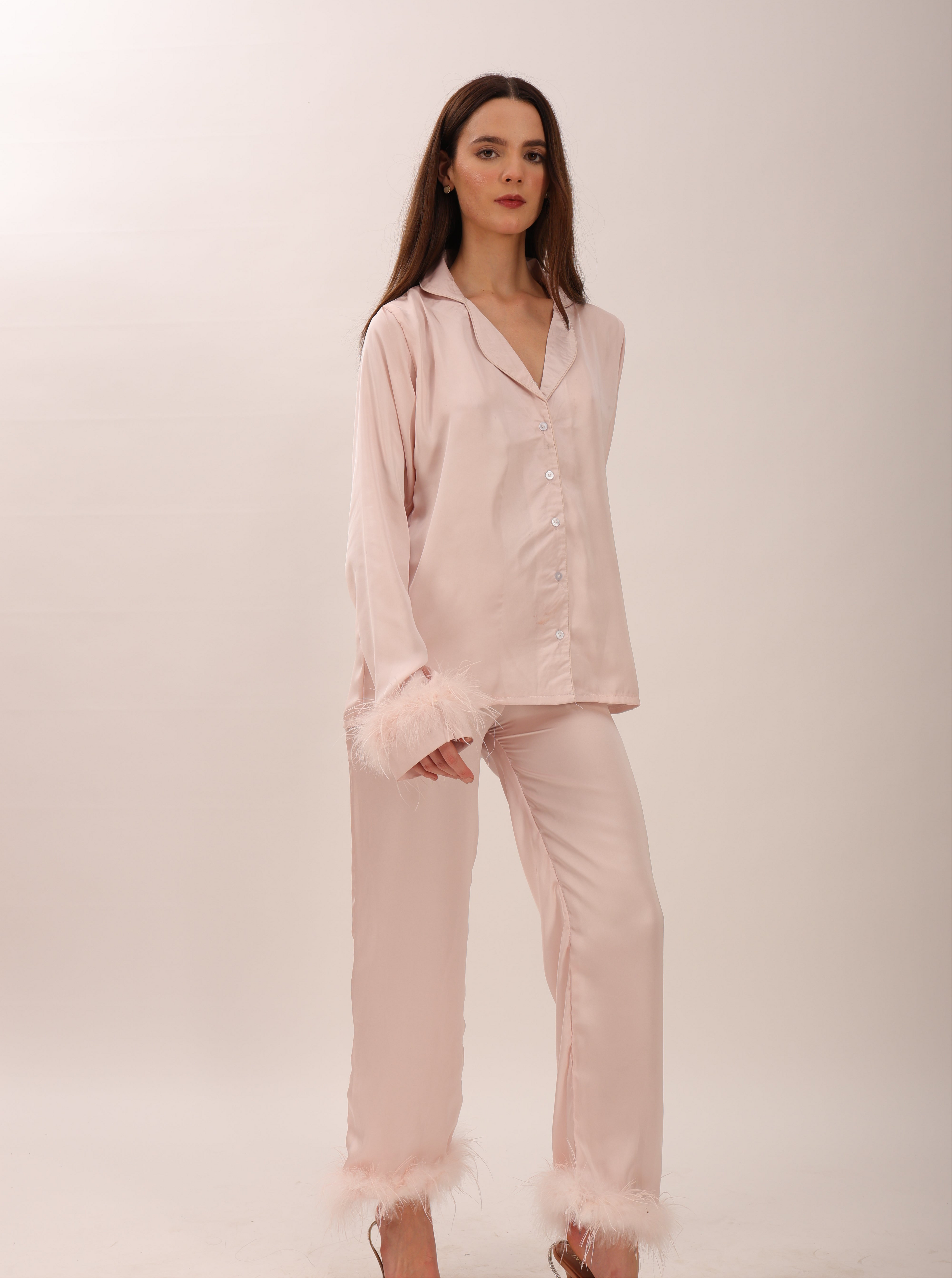 Pink satin fur pj set