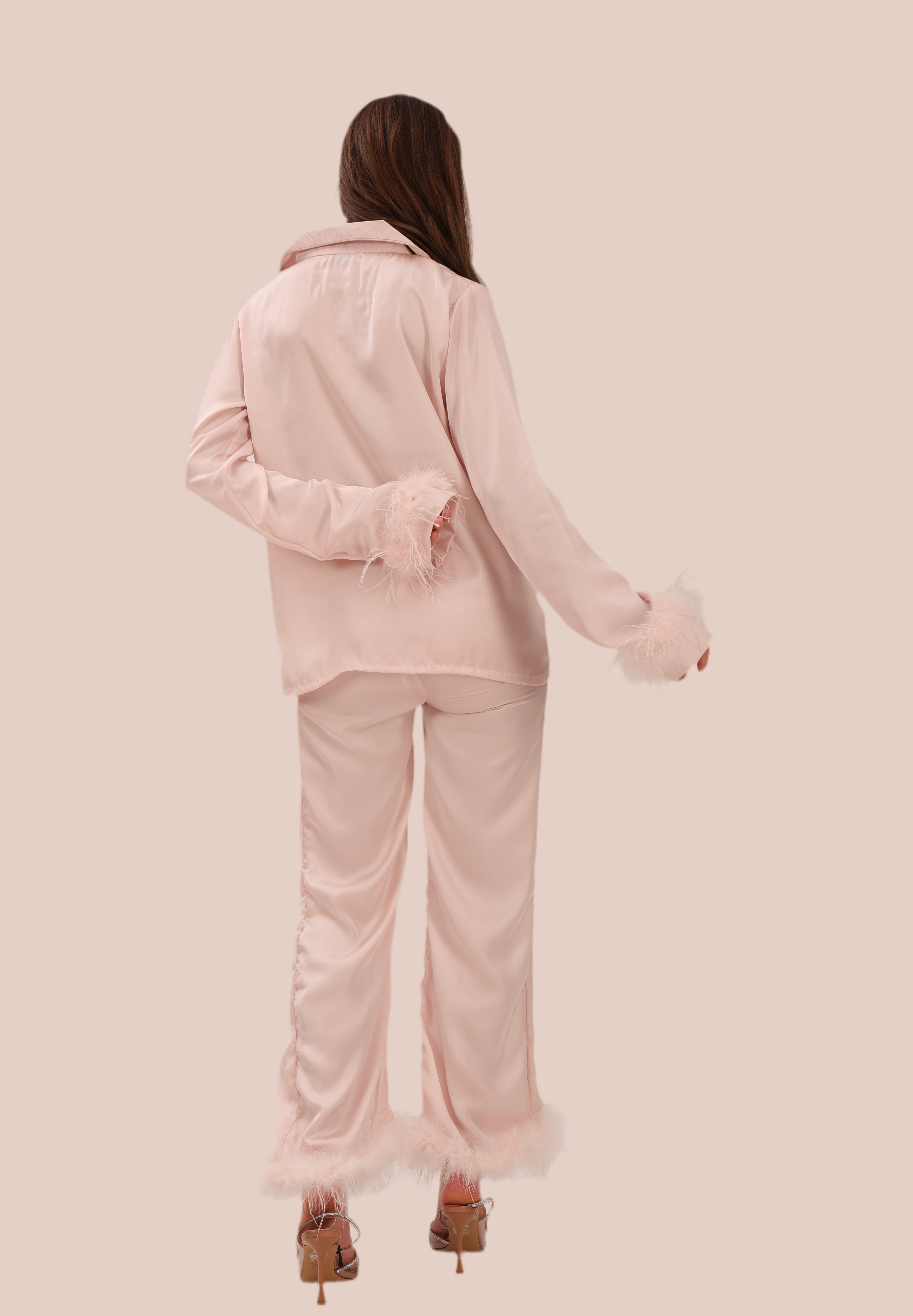 Pink satin fur pj set
