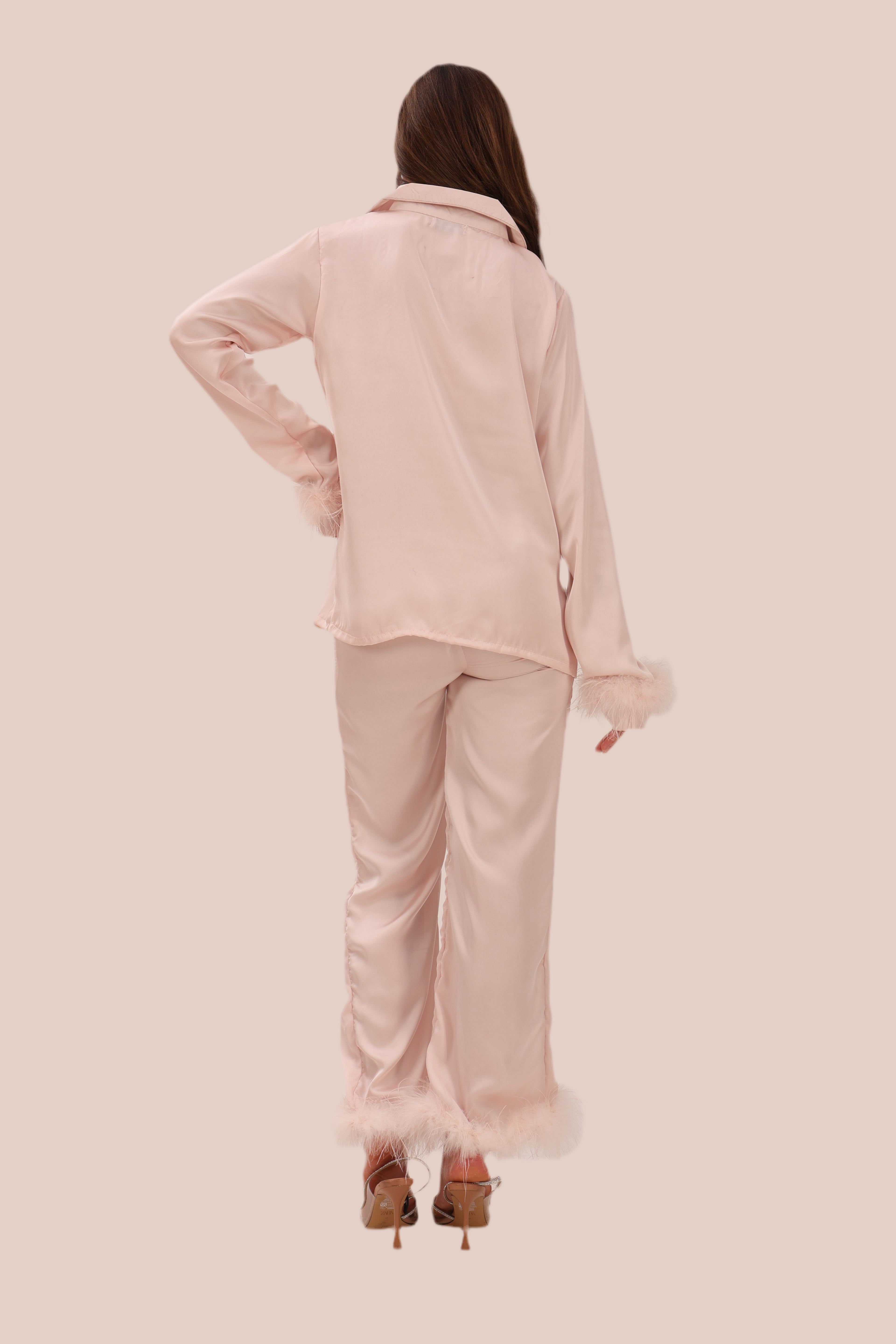 Pink satin fur pj set