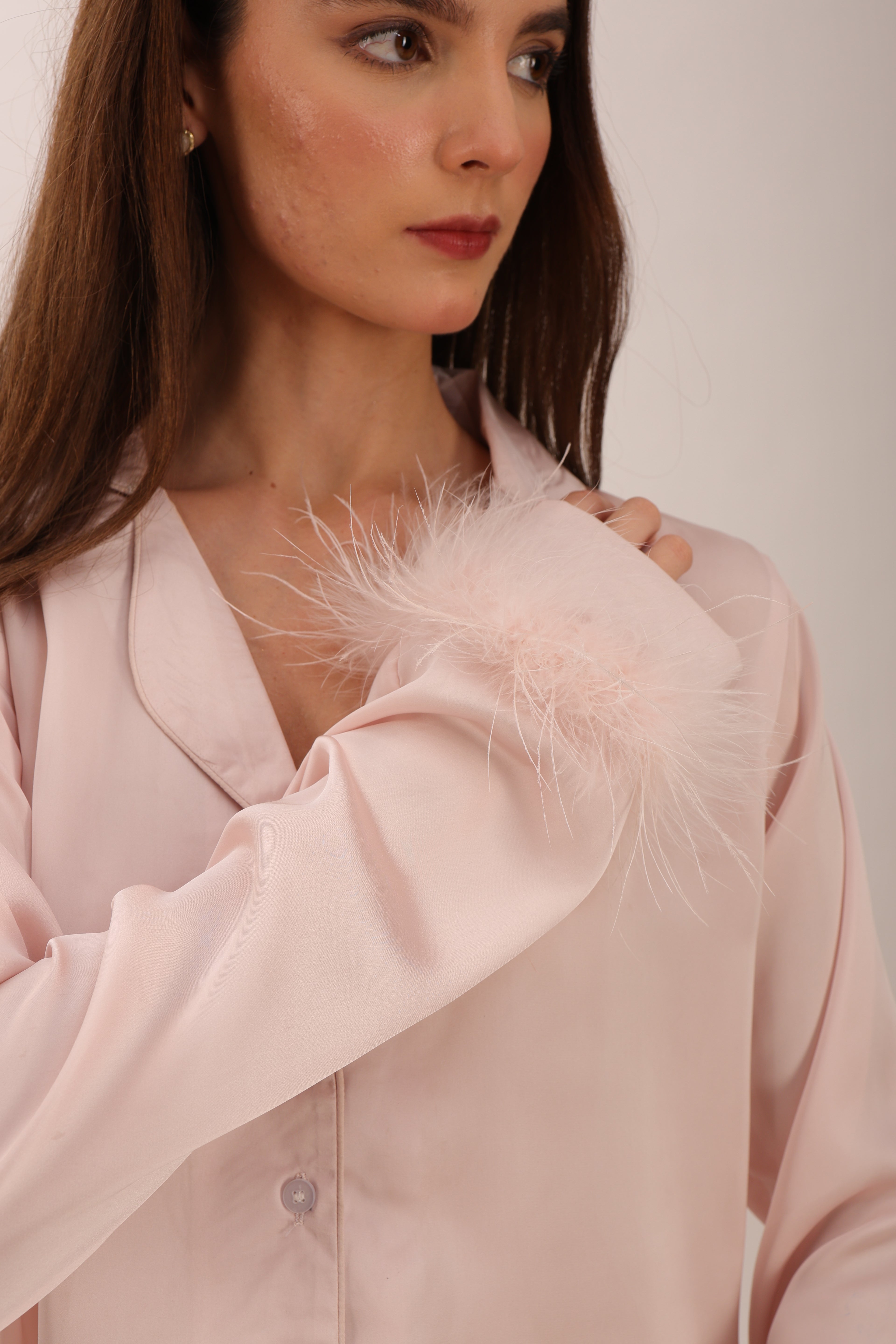 Pink satin fur pj set